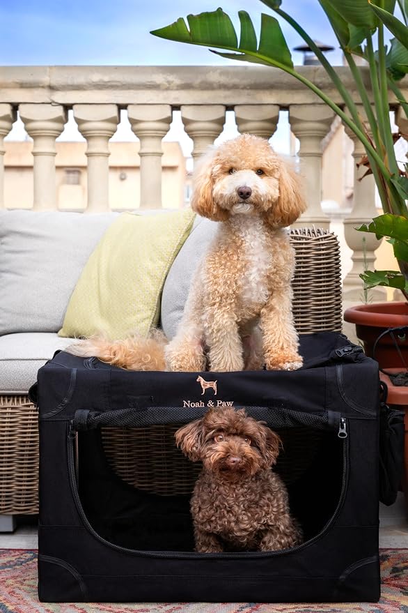 Noah & Paw Collapsible Dog Crate 26 Inch, Small Dog Crate for Small Medium Breeds, Travel Kennel for Car, Including Pet Mat for Pet Cage, 2 Storage Pockets, Handbag, 10mm Locking Zipper 26 * 17 * 17