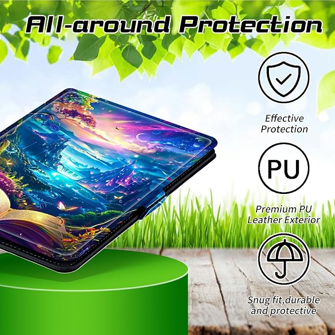 Universal Tablet Case for T-Mobile Revvl Tab 2 10.1" 2025/Revvl Tab 5G 10.36" 2023, 360 Degree Rotating Kickstand Protective Stand PU Leather Shell Cover for 9"-10.5", Book Mountains