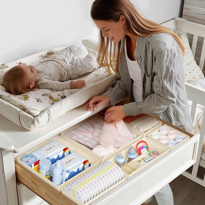 DIMJ Drawer Organizer Clothes 15 Pack - Foldable Baby Organizers and Storage & Closet Organizers for Bedroom, Closet - Nursery Organization Dresser Dividers for underwear, Sock,Bra, Belt, Tie, Beige