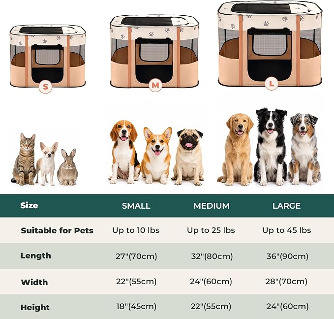 Avont Portable Pet Puppy Dog Playpen, Foldable Cat Playpen, Indoor/Outdoor | Water-Resistant Breathable Shade Cover, Travel Camping Use for Small Animals with Carrying Case, (M/Orange)