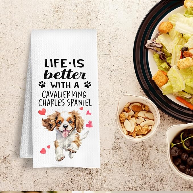 Funny Cavalier King Charles Spaniel Kitchen Towels, Life is Better with a Cavalier King Dish Towel for Kitchen Home Bathroom Decor, Dog Lovers Gift, 16×24 Inch