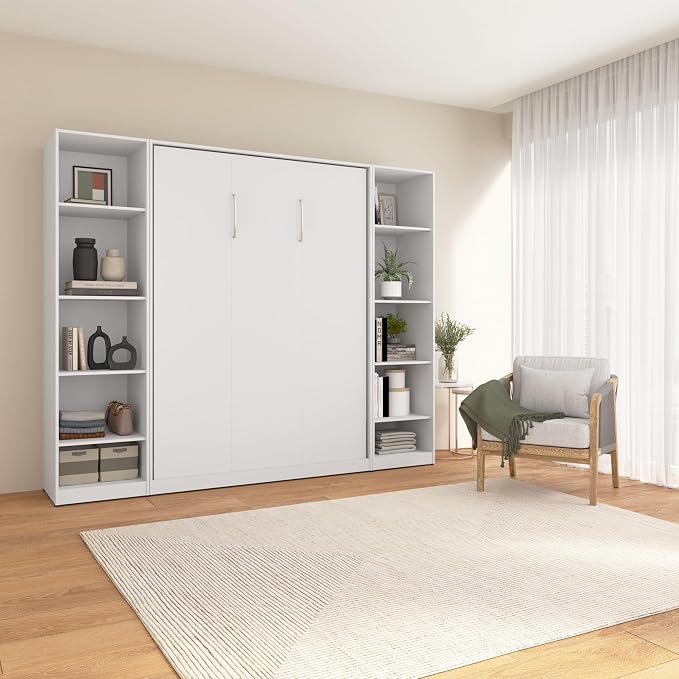 Bestar Full Murphy Bed with Closet Organizer, White, Claremont, 99W | Closet Organizers; supports up to 1000 lb; min. ceiling height 83 in.; dual piston mechanism; 10-year warranty