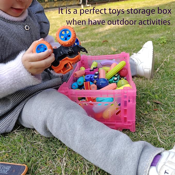 4Pack Pastel Plastic Storage Crates and Baskets, Collapsible Crates for Organizing, 4L Space Saving Bins for Classroom, Kitchen, Office, Bedroom,Desk Organizer. (Mix Colors)