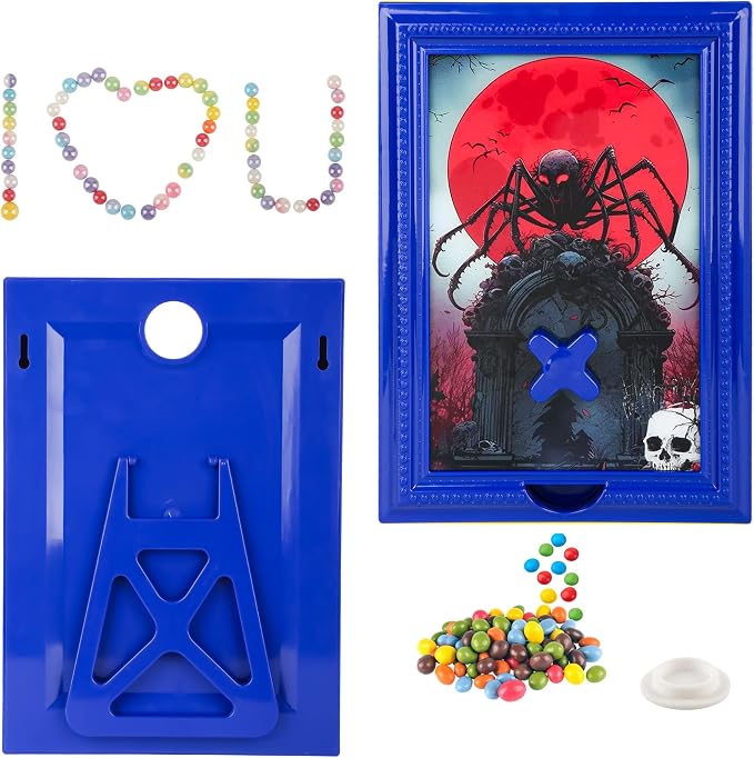 Candy Dispenser Picture Frame, Wall-Mount & Tabletop Gumball Machine with Multiple Designs for Candy, Nuts, Treats, Interactive Home and Office Decor (Spider, Blue)