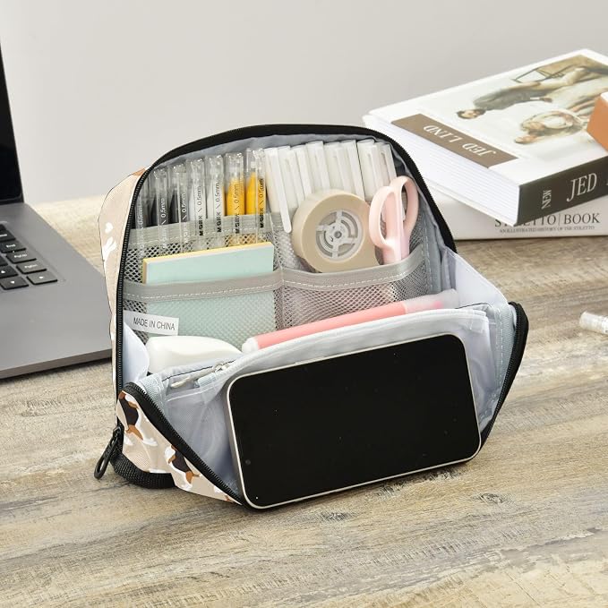 Aslsiy Large Capacity Pencil Case Cute Beagle Dog Puppy Pet Pencil Pouch for Boys Girls Portable Pen Bag Organizer Standing Makeup Bag for School Office Supplies