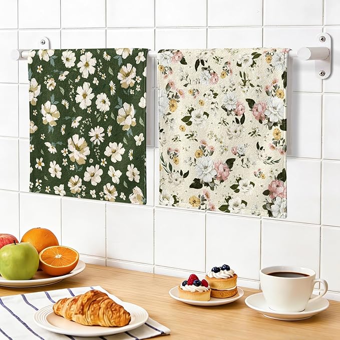 Plant Kitchen Towels Set of 2 - Spring Kitchen Towels fo Drying, Absorbent Microfiber Dish Towel 17x26 Inch, Plant Lover Gifts for Women, Plants Mom Gifts, Decorative Kitchen Towel