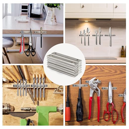 Strong Neodymium Thin Steel Bar Magnets, 3 Inch Heavy Duty Industrial Rare Earth Bar Magnets with Screw for Holding Handle Tools(12P, Sliver)