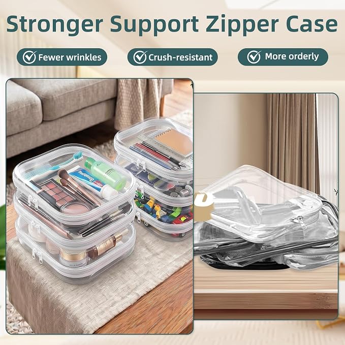 Clear Hard Shell Zipper Cases (6 Packs), Plastic Hard Sided Zippers Pouches Clear Hardshell Pencil Case For Storage, Diaper Bag Organizer Bliss Bins 6*Medium