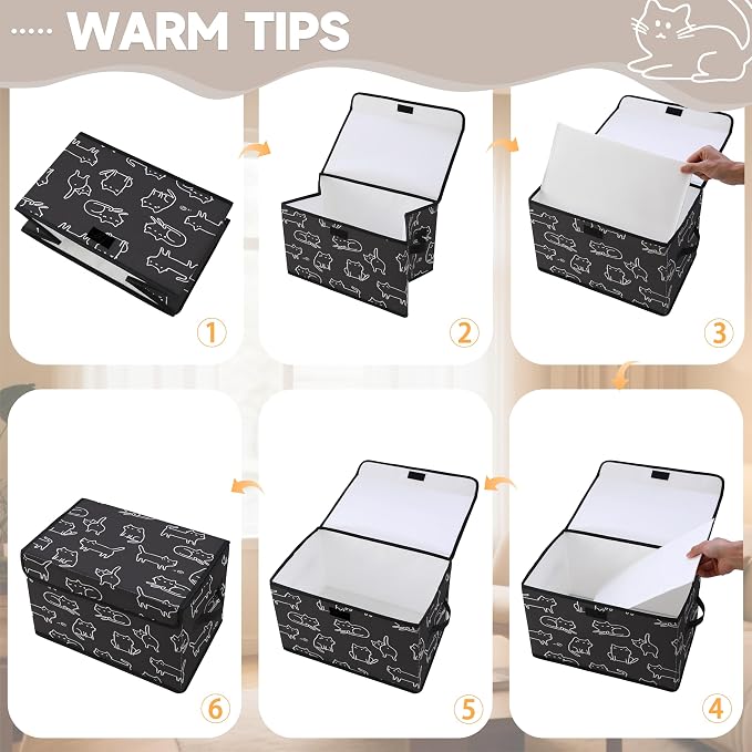 Stackable Clothes Storage Bins with Lids 3 Pack. | Closet Organizers Fabric Cat Printing Box for Home and Office,Blanket Clothes Organizers,Under Bed Storage Containers