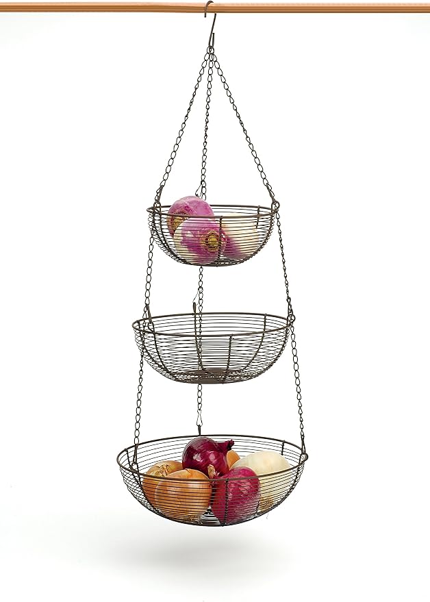 Woven Wire Hanging Basket - Bronze