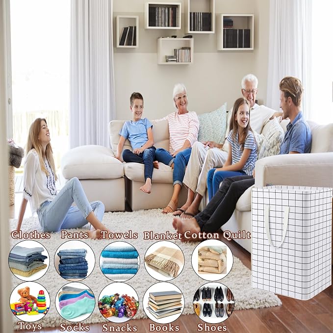Waterproof Laundry Hamper Collapsible Laundry Basket Leather Handle Laundry Bag Large Clothes Storage Toy Organization for Bathroom Bedroom Laundryroom College Dorms (Laundry Basket-005)