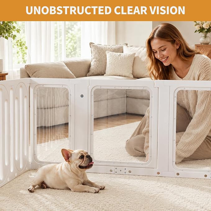 Acrylic Dog Playpen Indoor, Puppy Pens for Small Dogs & Puppies, 13 Panels | Easy Assemble, DIY Flexible Shape Dog Pen with Plastic Fence, Pet Exercise Pin for Small Animals, 24''Tall