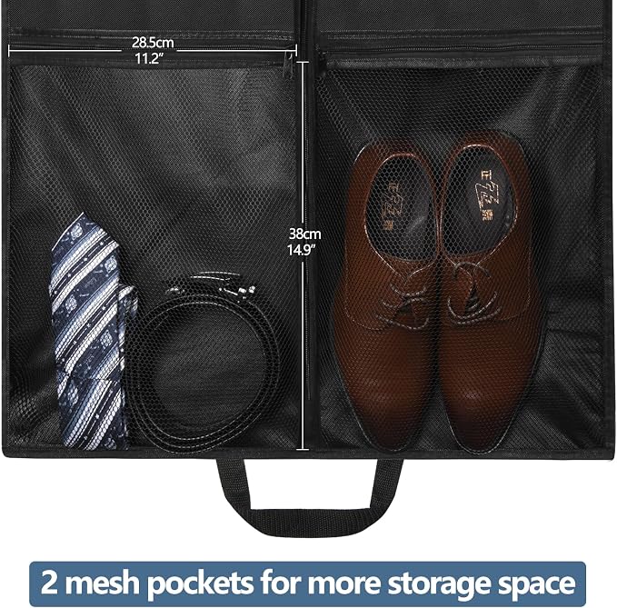 3 Pack 43" Travel Garment Bags for Suit Garment Bags for Closet Storage Hanging Clothes Bag with Carry Handles and 2 Large Pockets, 4" Gussets for Suit Coat, Shirts, Dress