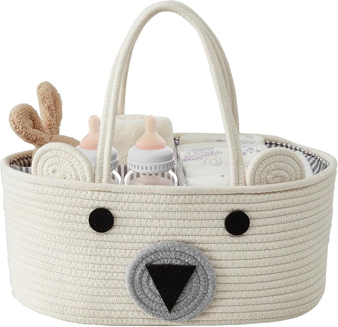 DECOMOMO Teddy Bear Basket, Large Diaper Caddy Basket | Baby Baskets for Baby Shower (Animal)