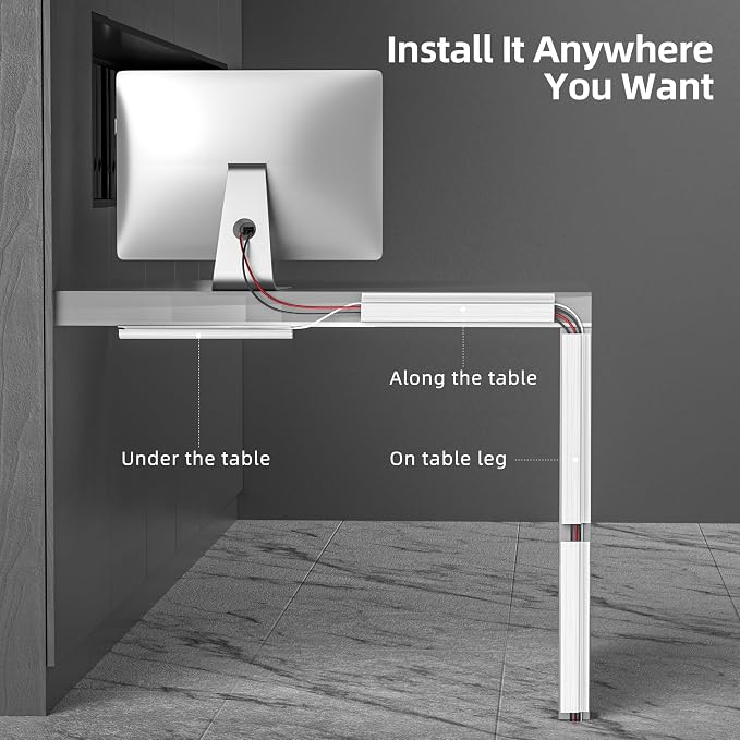 YECAYE Cable Management Under Desk, 6pack, White | Easy Install Adhesive Mount;Cord Hider;Cord Organizer;Wire Management;Wire Hider for Office Organization;Child & Pet Proof