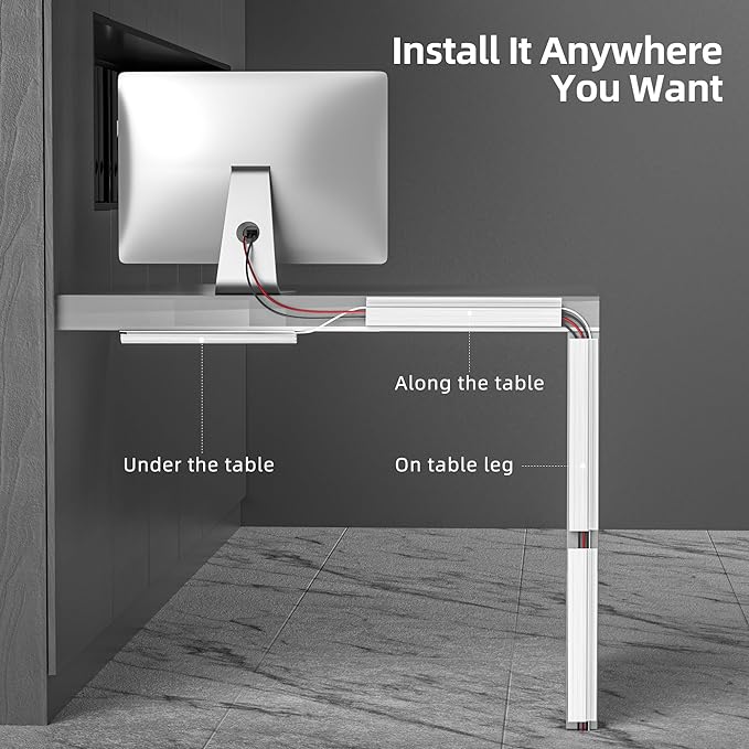 YECAYE 94.2 in Cable Management Under Desk,Easy Install Adhesive Mount Cord Hider,Cord Organizer,Wire Management,Wire Hider for Office Organization,Child & Pet Proof,White (Pack of 2)