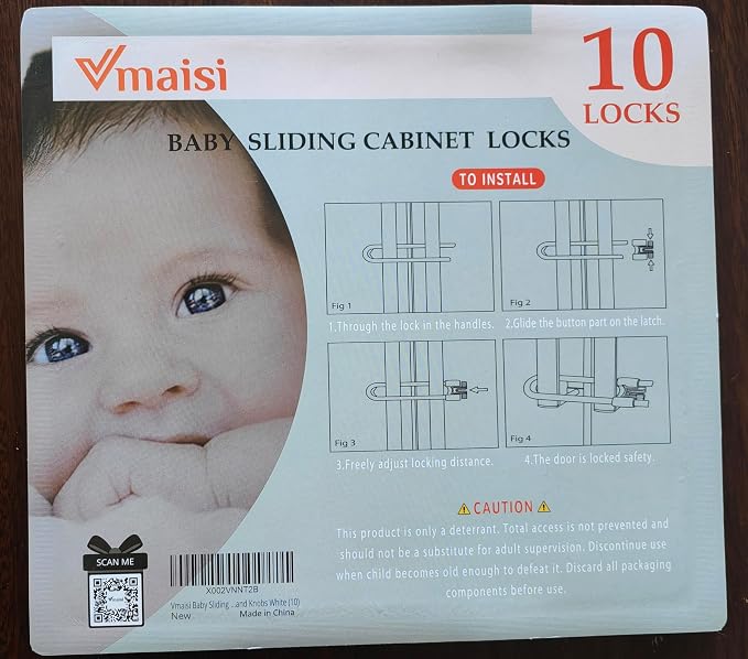 Vmaisi No Drill U-Shaped Sliding Cabinet Locks Baby Proofing, 10 Pack | Adjustable Child Safety Locks for Cabinets with Handles or Knobs, Childproof Latches for Kitchen Bathroom Storage Cupboards