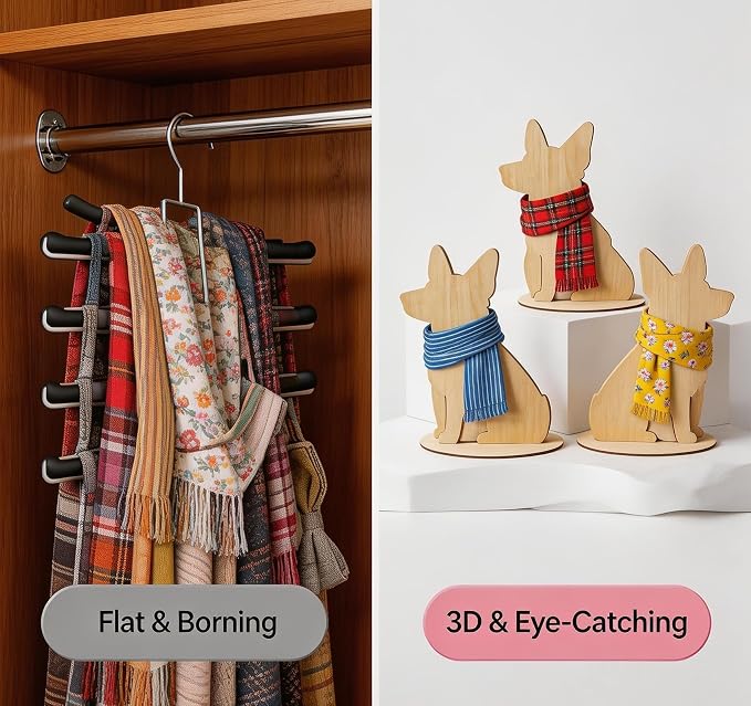 3-Pack Wooden Dog Mannequin for Clothes - Uniform Size Dog Mannequin Display Stand for Pet Apparel, Retail Store Showcase, and Photography Props (Natural Wood Finish)