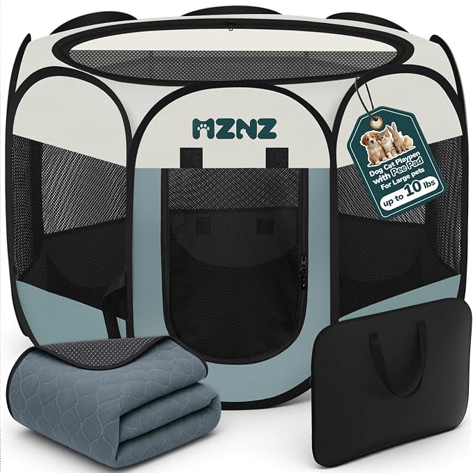 Dog Cat Small Animal Puppy Playpen Crate with Pee Pad, Small | Portable Pop Up Pet Cage Enclosure Tent Kennel Indoor Outdoor with Carrying Case, No Assembly, Camping Use