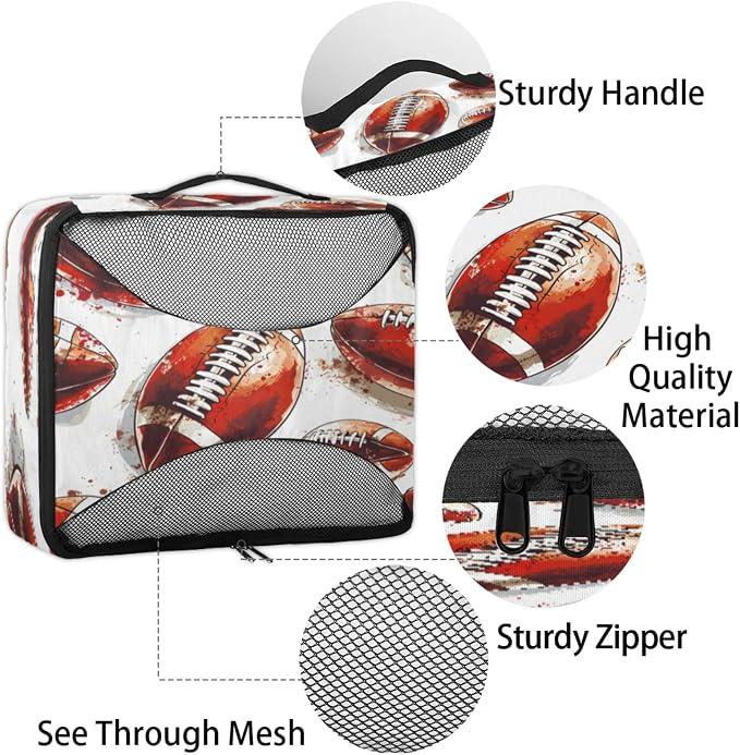 Football Packing Cubes for Travel, Luggage Packing Organizers, Sports Rugby American Travel Accessories Large Toiletries Bag for Clothes Shoes Cosmetics Toiletries