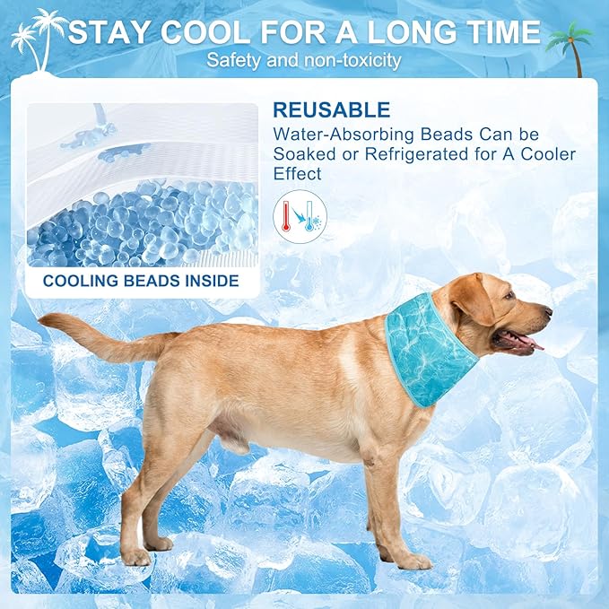 BEAUTYZOO Dog Cooling Bandana for Medium Large Dogs, 2 Pack Instant Cooling Bandanas Breathable Cooling Ice Towel Neck Wraps, Pet Scarf Keep Dogs Cool in Hot Summer,Leaf S