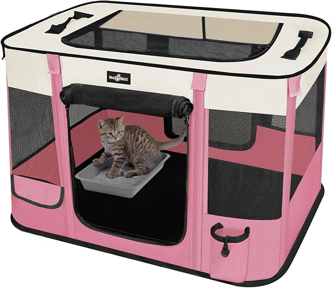 Paw Ballet Foldable Pet Kitten Playpen, Upgrade Waterproof Portable Cat Dog Playpen Kennel Tent for Dog Cat, Retractable Shade Cover with Free Carrying Case, Indoor Outdoor Use for Small Pet.