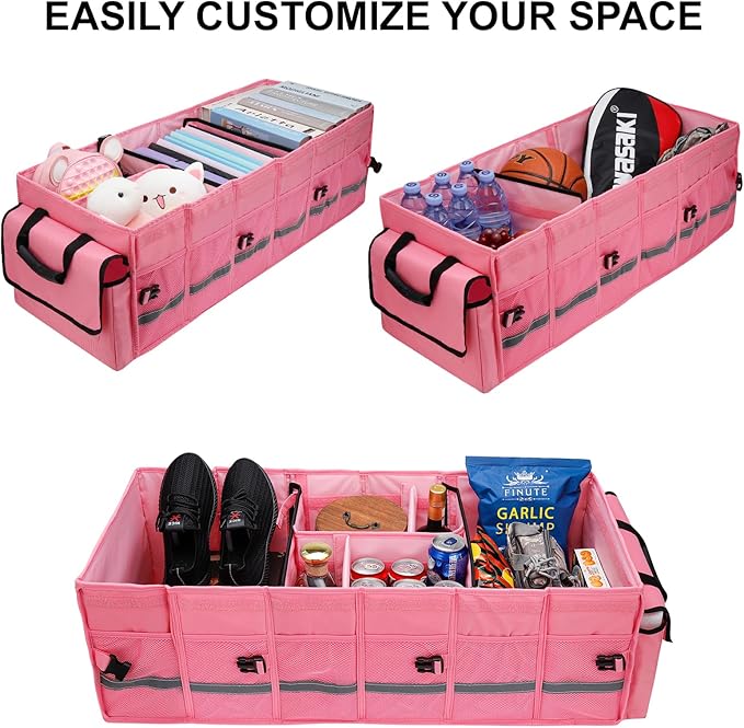 GDNasist Car Trunk Organizer and Storage for Car, SUV & Sedan, Large | Collapsible Trunk Organizers with Lid & Removable Cooler Bag, Car Accessories, Removable Dividers for Custom Space, Interior