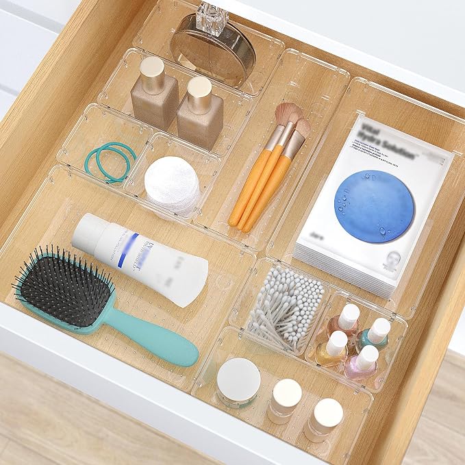 13 PCS Plastic Drawer Organizers Set, 4 Size Desk Drawer Organizer Trays | 4 Size Desk Drawer Organizer Trays for Makeup, Jewelry, Kitchen Utensils, Gadgets and Office
