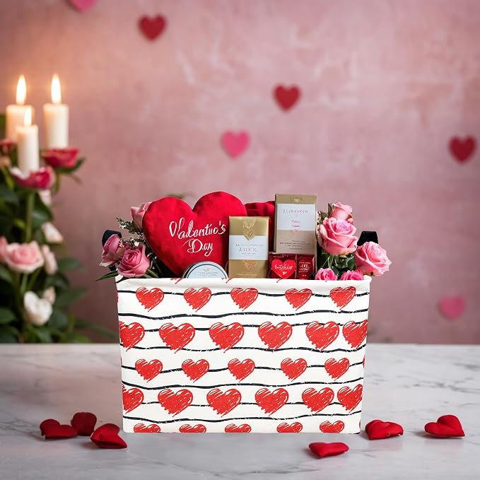 Valentine's Day Basket Gift for Empty Cute Heart Large Storage Bin for Kid and Baby Room Décor (Red Love)