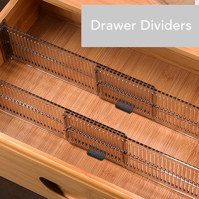 Asixxsix 4 Pack Drawer Dividers for Clothes, Plastic (Transparent Black) | Adjustable Expandable Separators, Freely Combined, No Tools or Adhesives Installation, For Underwear Cosmetic Socks