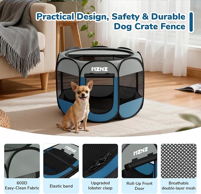 Dog Cat Small Animal Puppy Playpen Crate, Small, Grey Blue | Portable Pop Up Pet Cage Enclosure Tent Kennel Indoor Outdoor with Carrying Case, No Assembly, Camping Use