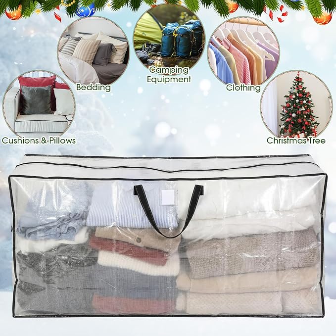 6 Pack Extra Large Moving Bags, 126 Gal Heavy Duty Storage, Black | Clear Waterproof Storage Bags with Reinforced Handles Zipper, For Clothes Bedding Seasonal Decorations Holiday Organizer