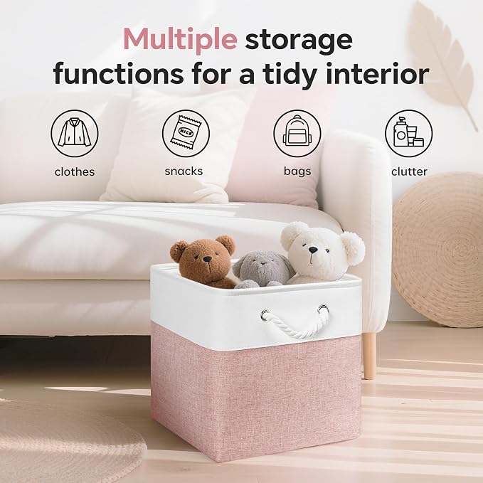 ECDYQXVU 13x13x13 Inch Storage Cube Bins Foldable Organizer Baskets 6 Pack | Soft Cotton Handles, Premium EVA Fabric, Hard Cardboard Bottom, Sturdy Metal Rim, Closet Shelf, Living Room, Bedroom, Laundry