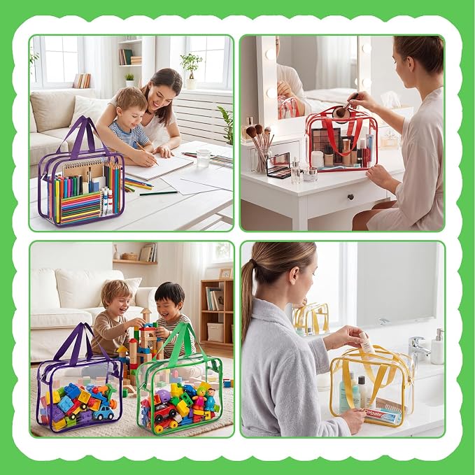 Toy Storage Bags 6 Pack, Clear PVC Toy Organizers, Colorful | Waterproof PVC, Large 30 x 10 x 22 CM Size, Label-Ready, For Toys, Books, Puzzles, Classroom and Travel