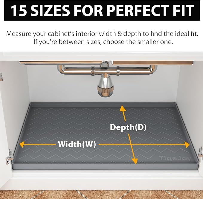 TigeJoy Under Sink Mats for Kitchen Waterproof 28" x 19", Cabinet Liner | Leak-Proof Silicone Mat Sink Protector, Kitchen Essentials Organizer and Storage,Boot or Shoe Tray, Pet Feeding Mat