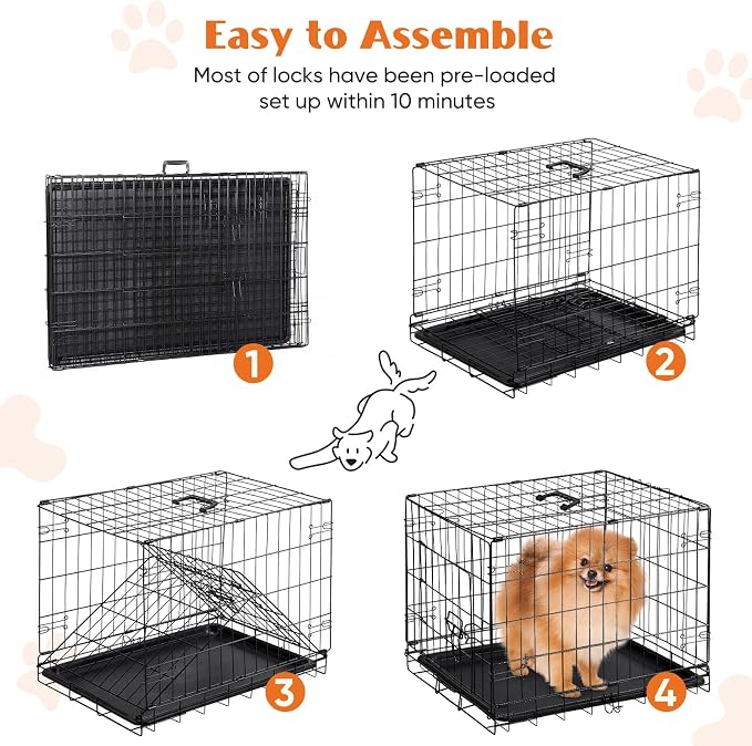 Sweetcrispy 24 Inch Dog Crate, Small Dog Cage, Foldable Puppy Pet Kennel | Single Door, Metal Kennel, Secure Lock, Removable Tray, Indoor Outdoor Training Travel