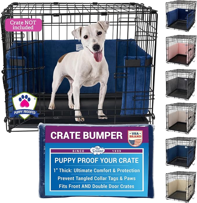 Pet Dreams Dog Crate Bumper - Patented Comfy Liner & Dog Tail Protector for Inside Crate, Fits iCrate Cages 18, 24, 30, 36, 42, 48 Inches (Blue, X-Large, 42")