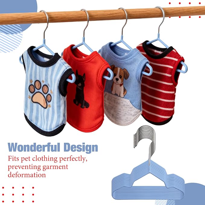 24 Pcs Dog Clothes Hangers 7.24 Inch Blue Metal Pet Clothes Hangers, Cat Clothing Hangers, Pet Clothing Holders Coat Hangers for Small Pet Such as Dog & Cat Costumes
