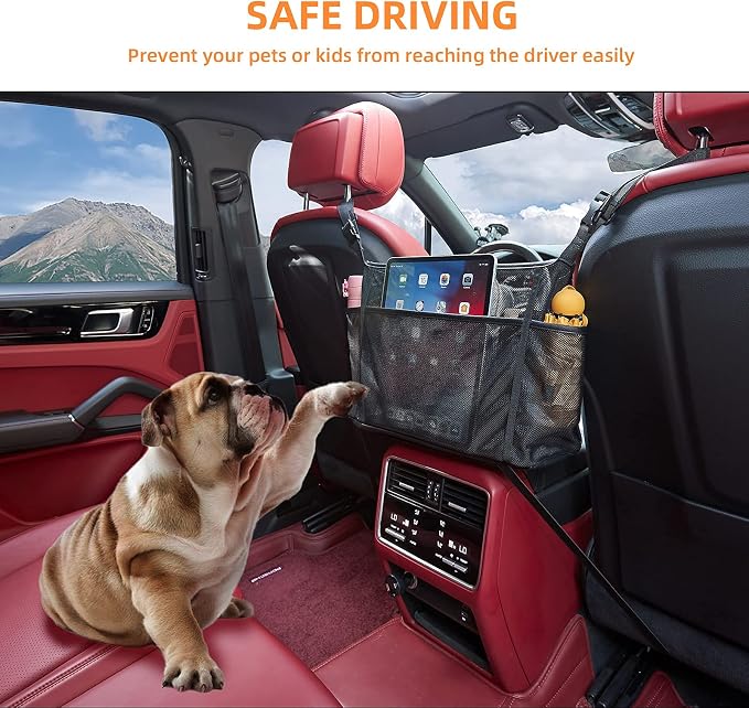 WLLWOO Car Net Pocket Organizer Purse Holder Console Front Seat Storage | Multi Pocket Car Seat Organize Bag Handbag Holder Between Seats Back Barrier
