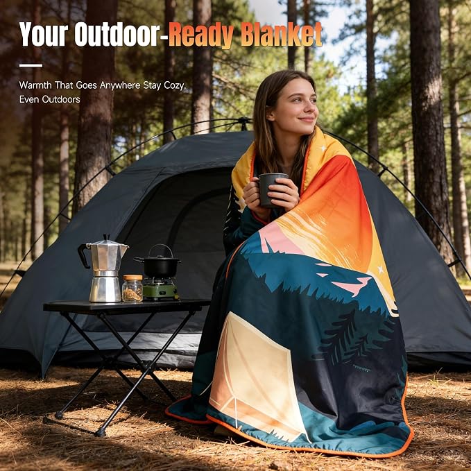 Tirrinia Waterproof Outdoor Blanket with Sherpa Lining, Windproof Foldable