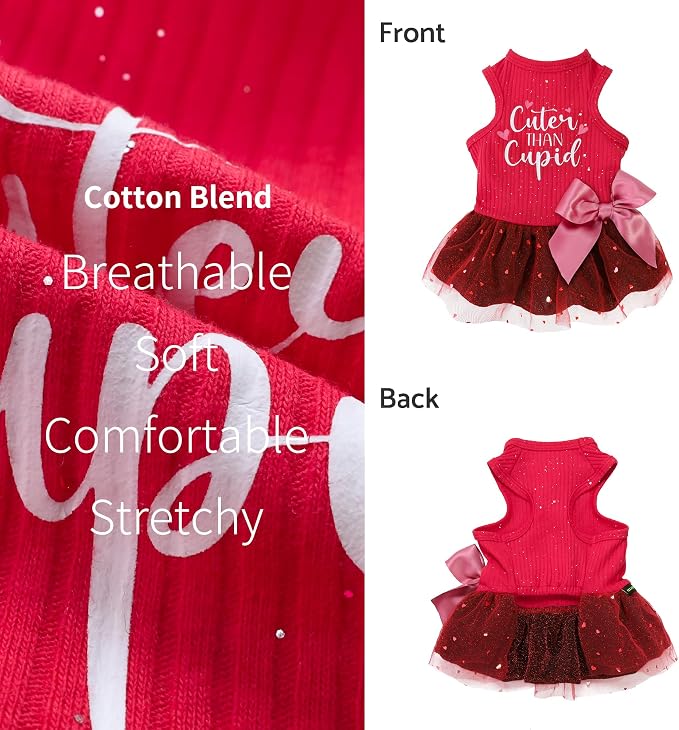Fitwarm Cuter Than Cupid Dog Tulle Dress, Cute Girl Dog Clothes, Funny Pet Apparel, Burgundy Red, Small