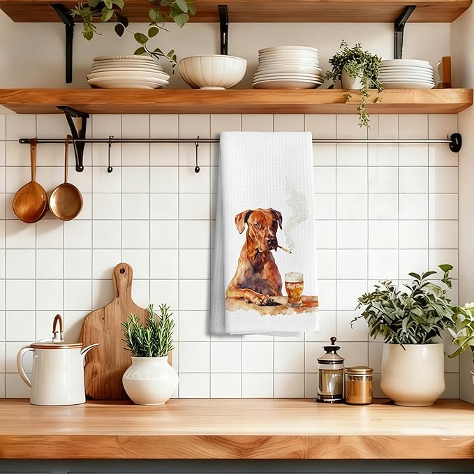 Funny Rhodesian Ridgeback Dog Kitchen Towels Decorative, Rhodesian Ridgeback Gifts Hand Tea Towels for Kitchen Man Cave, Dog Lovers Gifts for Men Dish Towel, 16x24 Inch