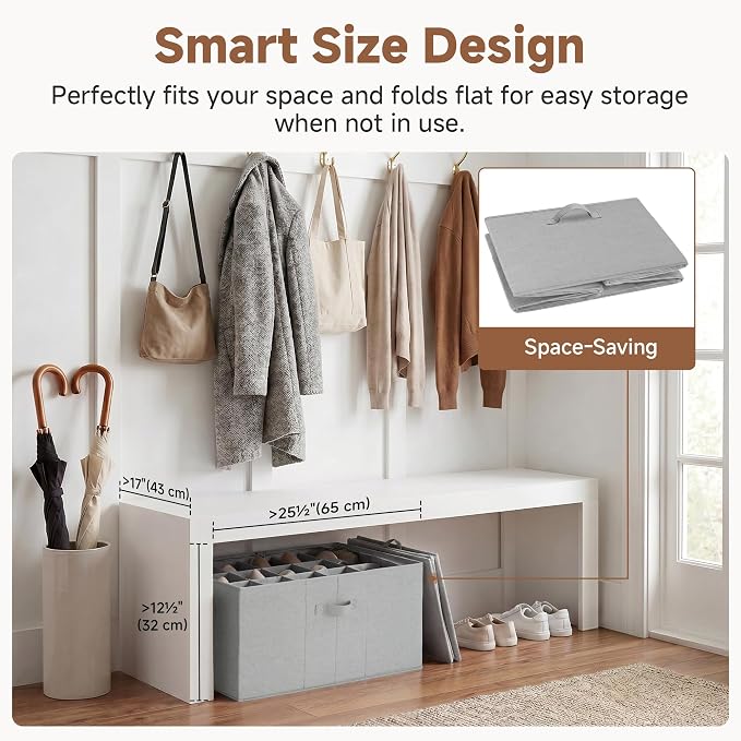 StorageWorks 24-Pair Large Shoe Storage Closet, Adjustable Dividers, Grey | Holds up to 24 Pairs, Foldable, Clear Lid, Reinforced Handles, Fits Sneakers, Sandals & Flats, For Closet, Entryway