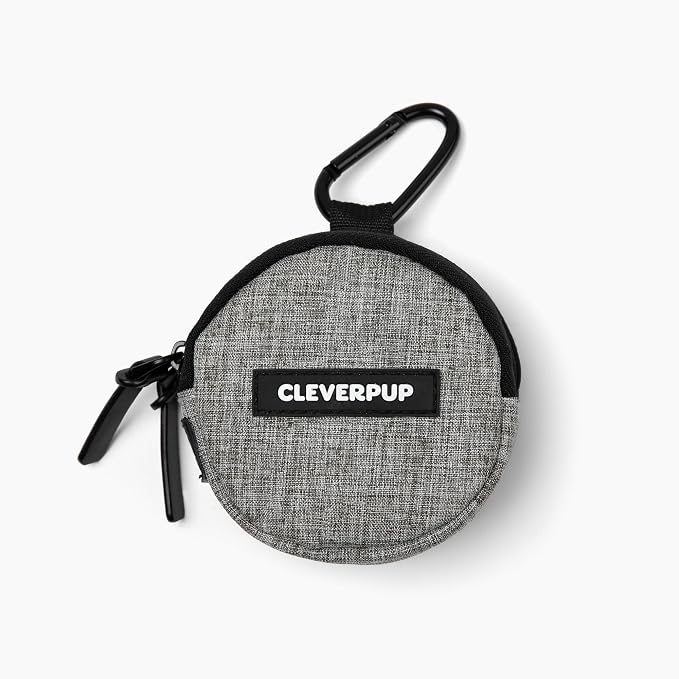Cleverpup Snackpack Double Insulated Dog Treat Pouch – 1.5 Cup Capacity, 2 BPA-Free Waterproof Zipper Pockets, Carabiner for Belt/Leash – Compact Training & Travel Bag – Heather Grey