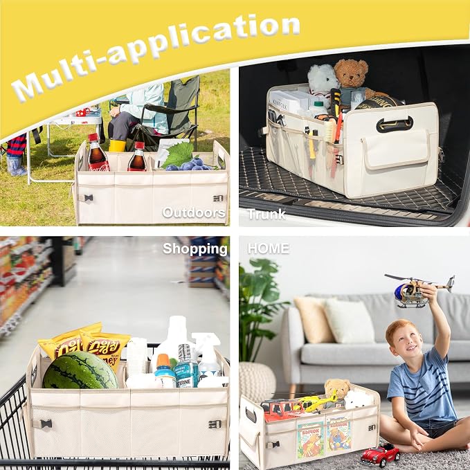 JiatuA Car Trunk Organizer, Car Organizers and Storage Collapsible Multi Compartment Container Box, Adjustable Car Accessories for SUV Sedan Truck, Standard Size, Beige | Sturdy, Large Capacity, Clean Decor, Multi Compartment Container Box, Adjustable ...