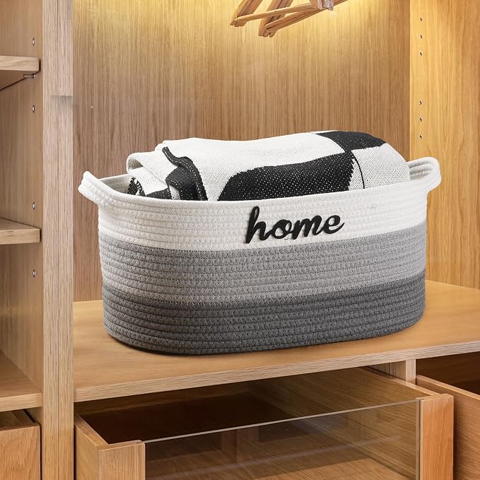 Dog Toy Basket Small Woven Baskets for Organizing Rope 22"X11"X7.9" Large Storage Basket with Handle Cute Cotton Nursery Gift Dog Toy Bins Organizer-Light Gray