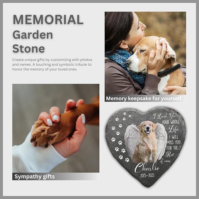 Wrappiness Pet Memorial Stone - We Loved You Your Whole Life, Personalized Dog Memorial Gifts, Remembrance Condolences Bereavement Gifts for Loss of Pet Custom Photo (Heart 06, Stone)