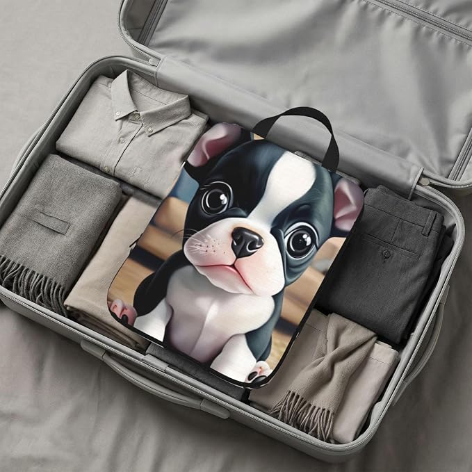 Boston Terrier Compression Packing Cubes Set Of 4, Lightweight Expandable Travel Organizer Bags With Double Zipper For Vacation Business