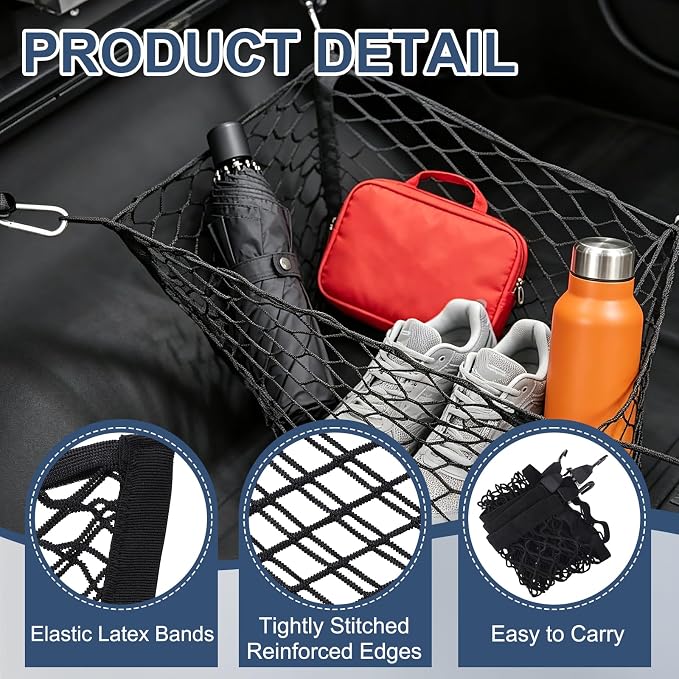 PATIKIL Truck Cargo Net, (23.6 x 15.7 Inch, Black) with Base and D-Ring | Double Elastic Adjustable Trunk Bed Net Stretchable Mesh Storage Organizer Heavy Duty for Pickup Trucks SUV Cars