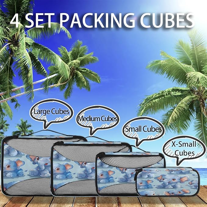 Packing Cubes for Travel, Elephant Travel Luggage Packing Organizers for Women Men, Large Custom Toiletries Bag for Cosmetics Toiletries, Wild Elephant